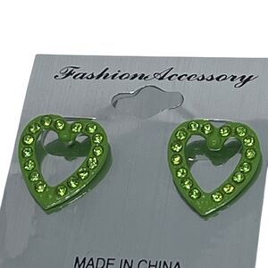 Green Tone Heart Stud Earrings Stylish Fashion Trendy Stunning Chic